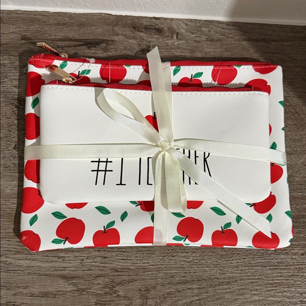 Rae Dunn Apple Print Pencil Pouch Set of 2